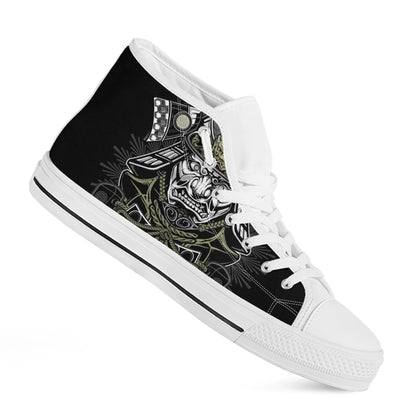Japanese Samurai Warrior Print White High Top Shoes