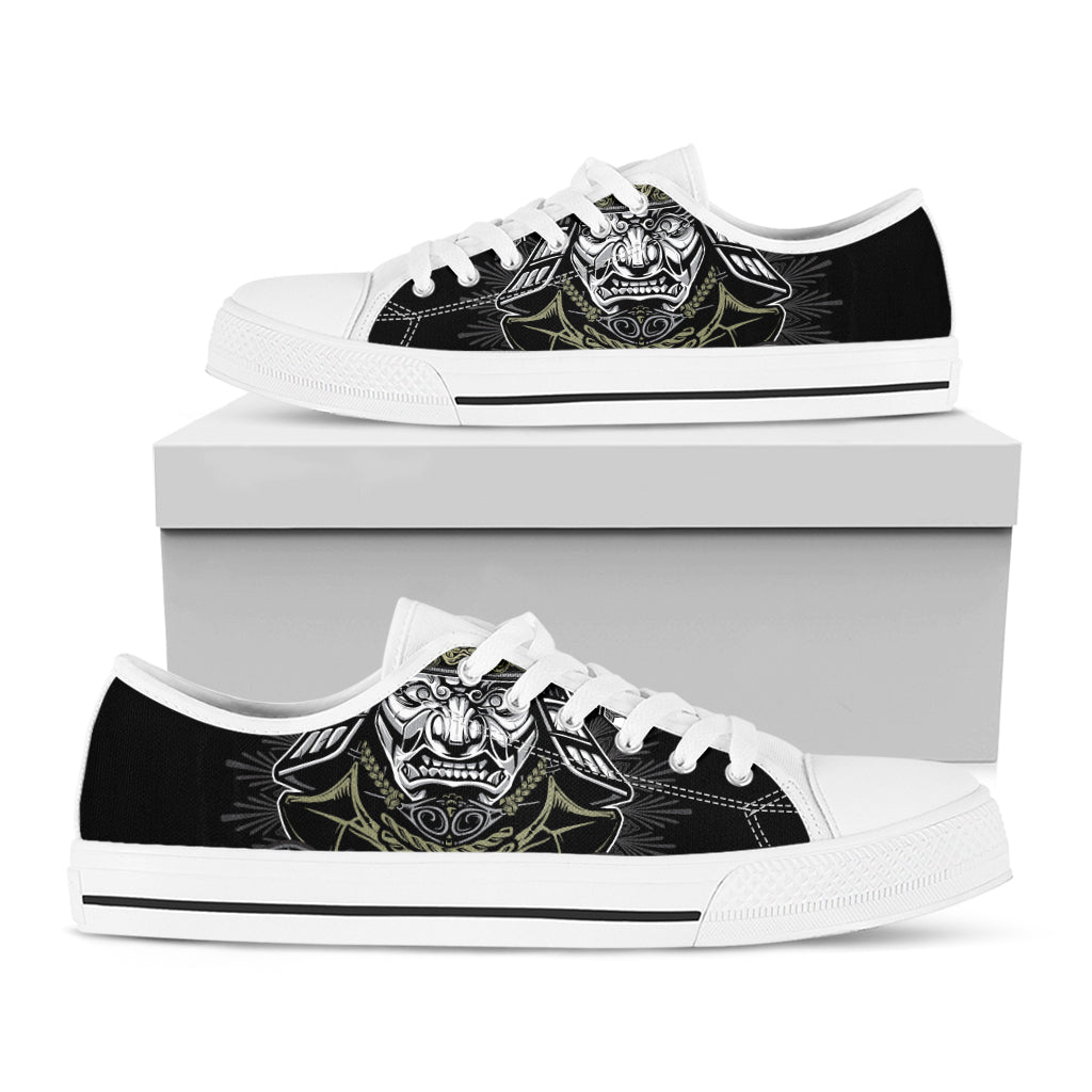 Japanese Samurai Warrior Print White Low Top Shoes