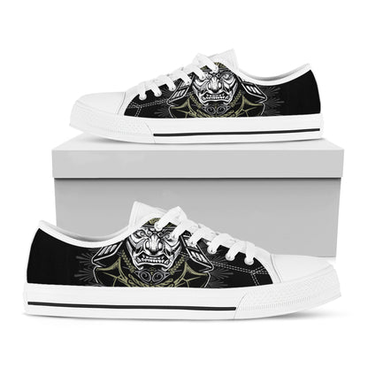 Japanese Samurai Warrior Print White Low Top Shoes