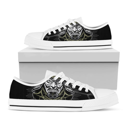 Japanese Samurai Warrior Print White Low Top Shoes