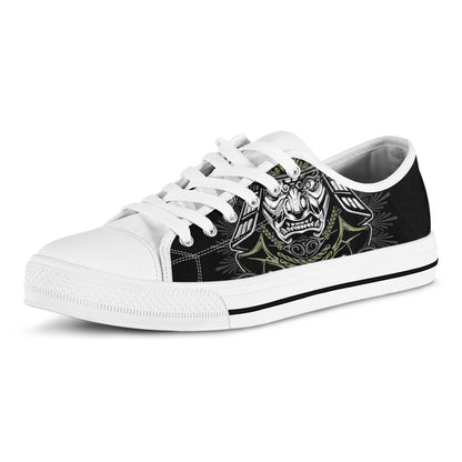 Japanese Samurai Warrior Print White Low Top Shoes