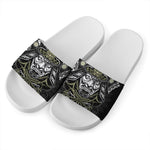 Japanese Samurai Warrior Print White Slide Sandals