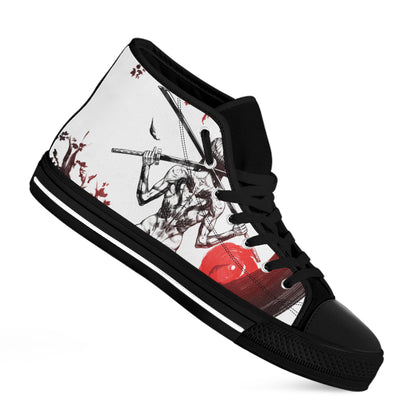 Japanese Samurai Woman Print Black High Top Shoes