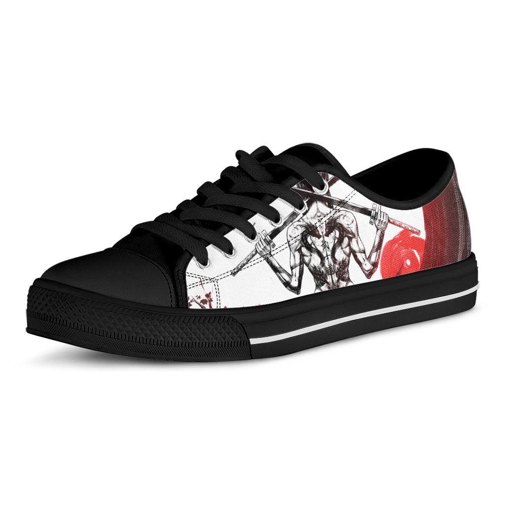 Japanese Samurai Woman Print Black Low Top Shoes 