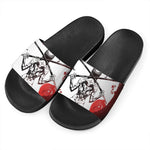 Japanese Samurai Woman Print Black Slide Sandals