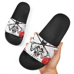 Japanese Samurai Woman Print Black Slide Sandals