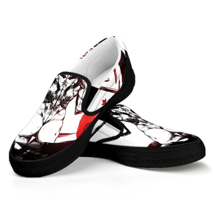 Japanese Samurai Woman Print Black Slip On Shoes