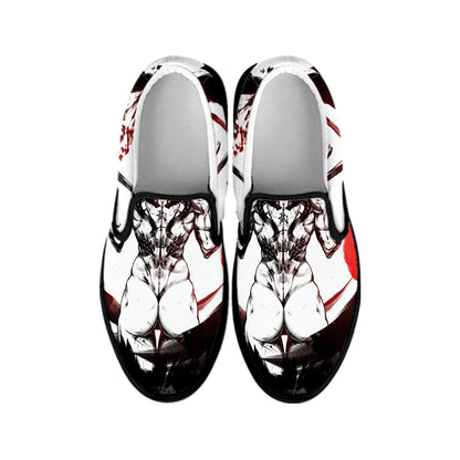Japanese Samurai Woman Print Black Slip On Shoes