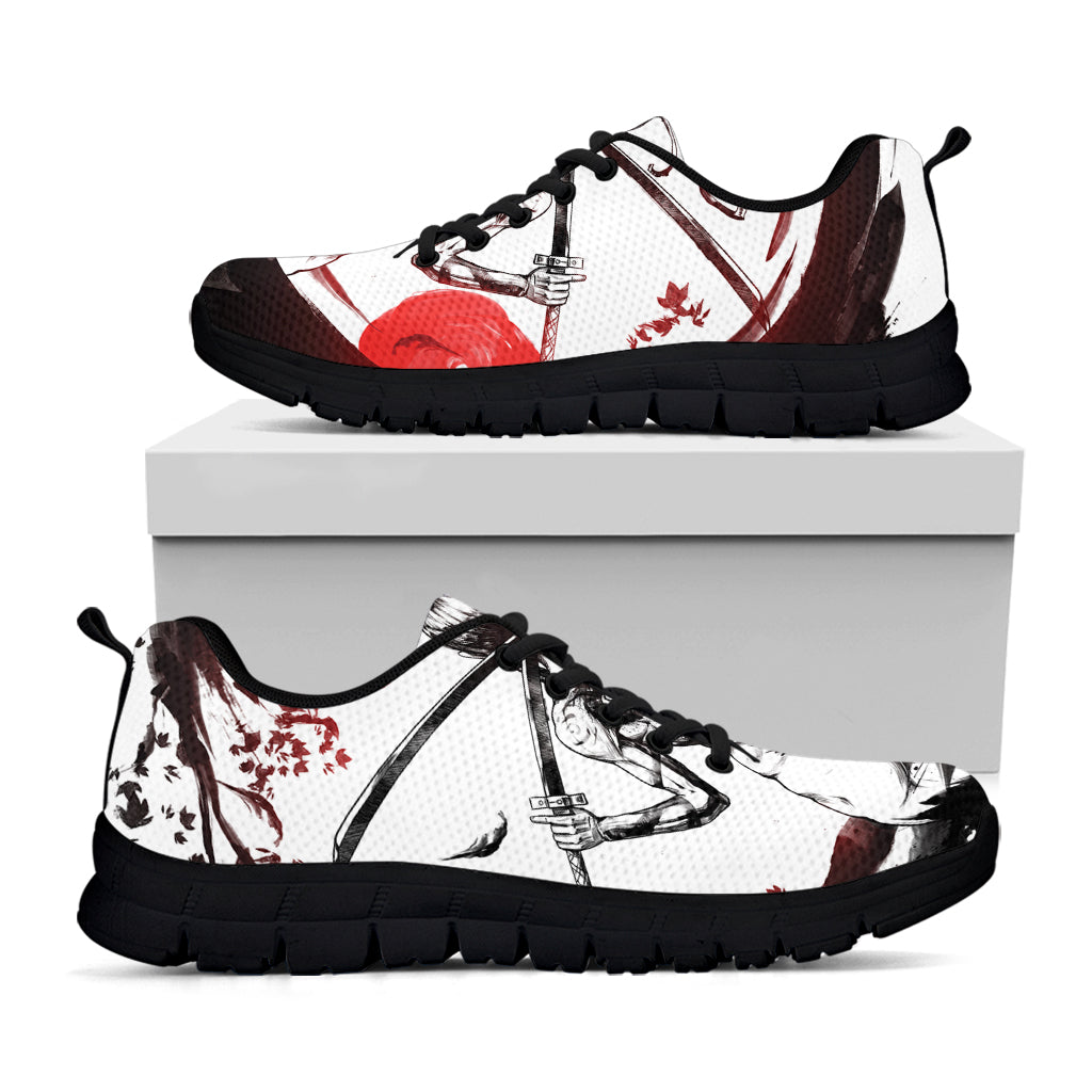Japanese Samurai Woman Print Black Sneakers