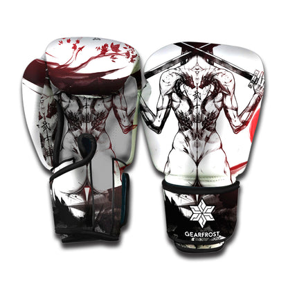 Japanese Samurai Woman Print Boxing Gloves