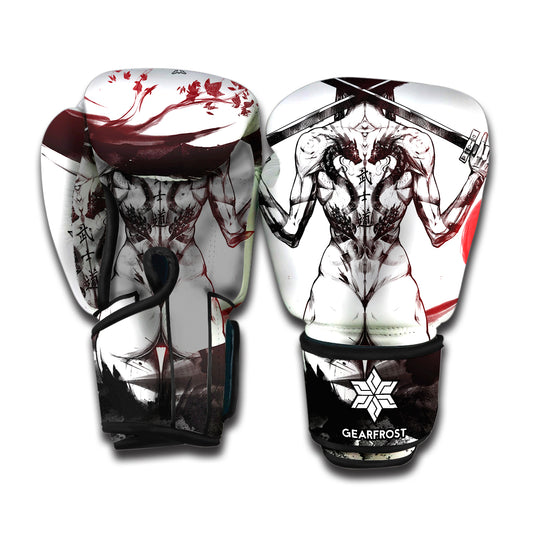 Japanese Samurai Woman Print Boxing Gloves