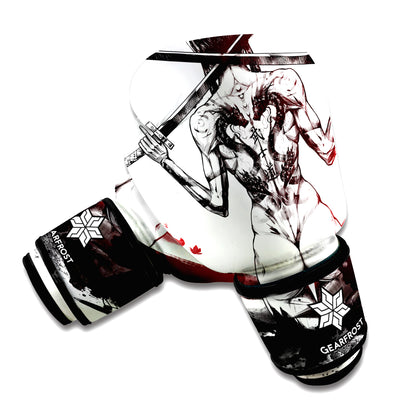 Japanese Samurai Woman Print Boxing Gloves