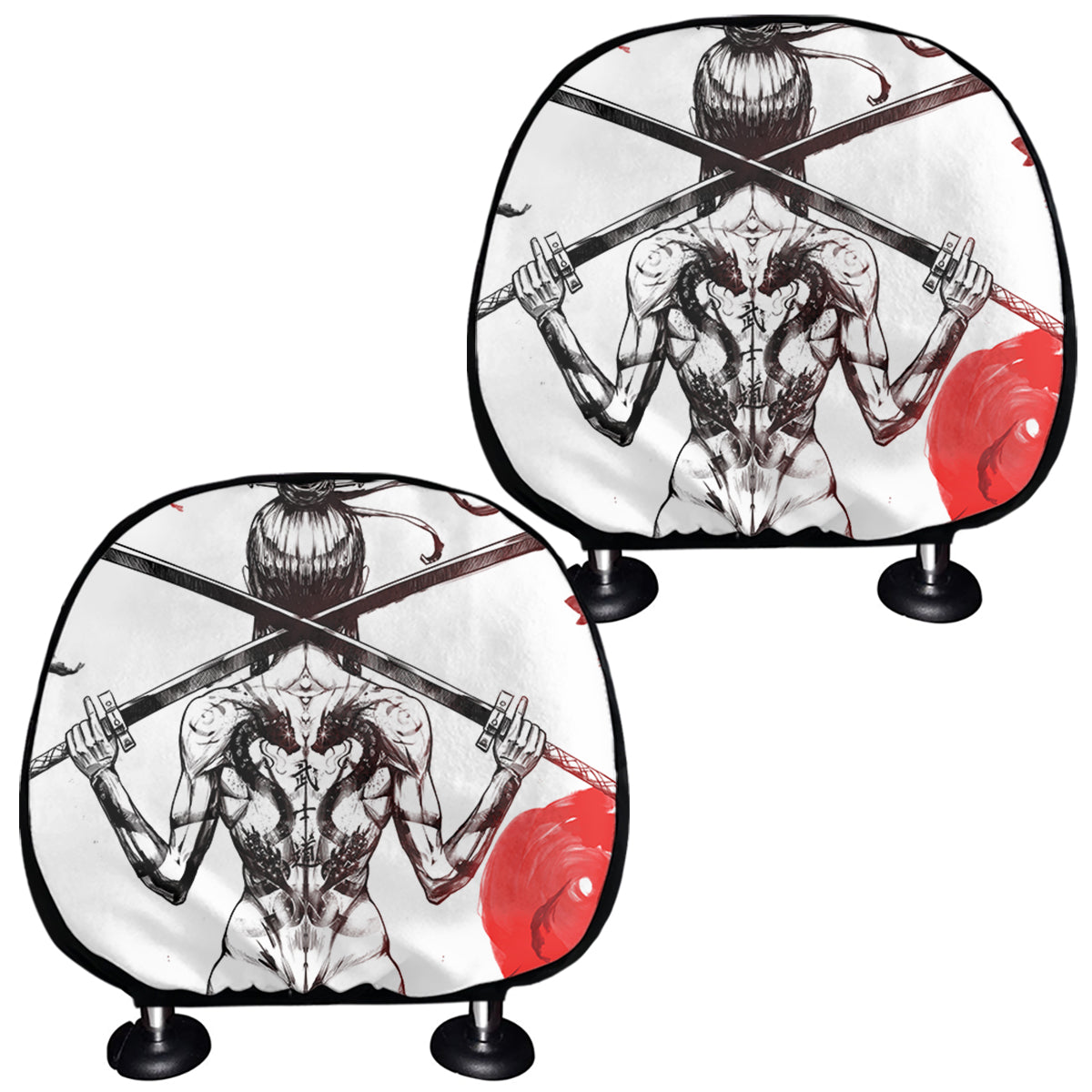 Japanese Samurai Woman Print Car Headrest Covers