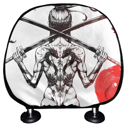 Japanese Samurai Woman Print Car Headrest Covers