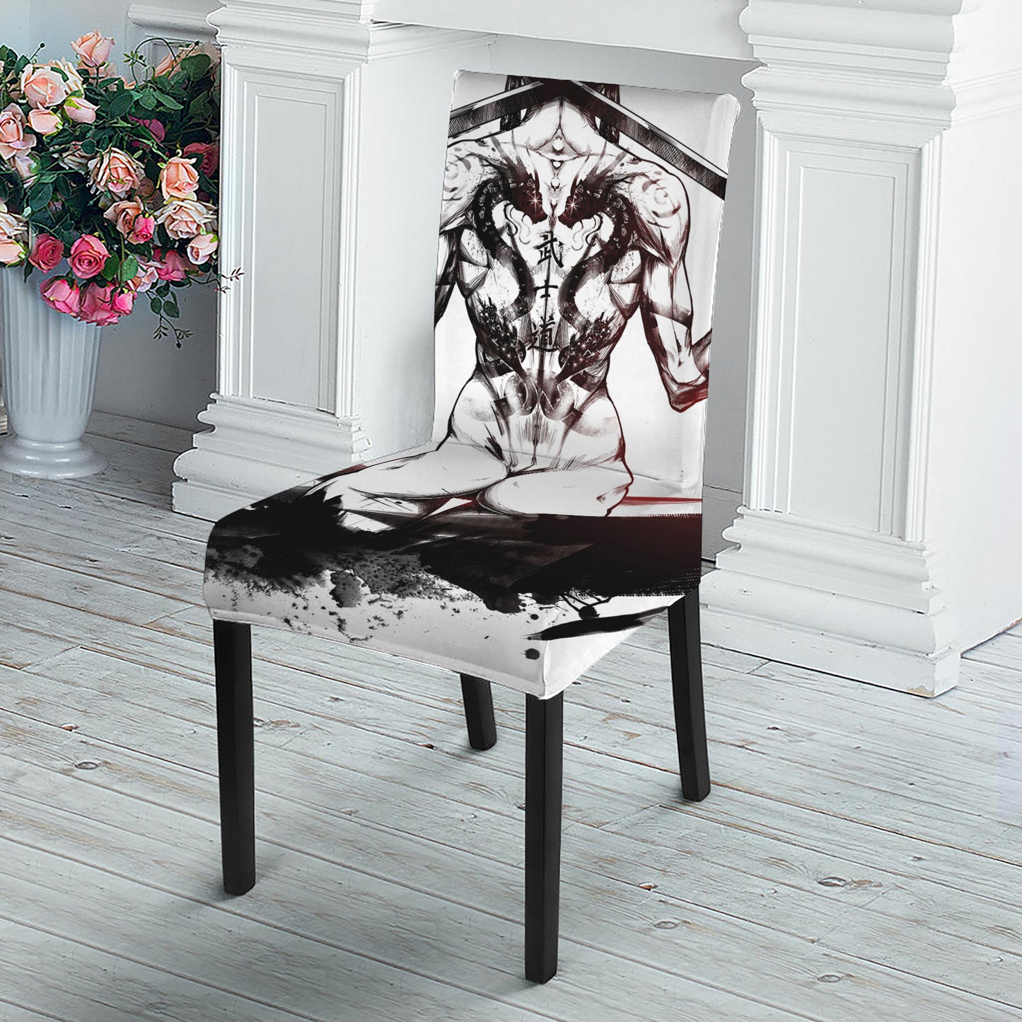 Japanese Samurai Woman Print Dining Chair Slipcover