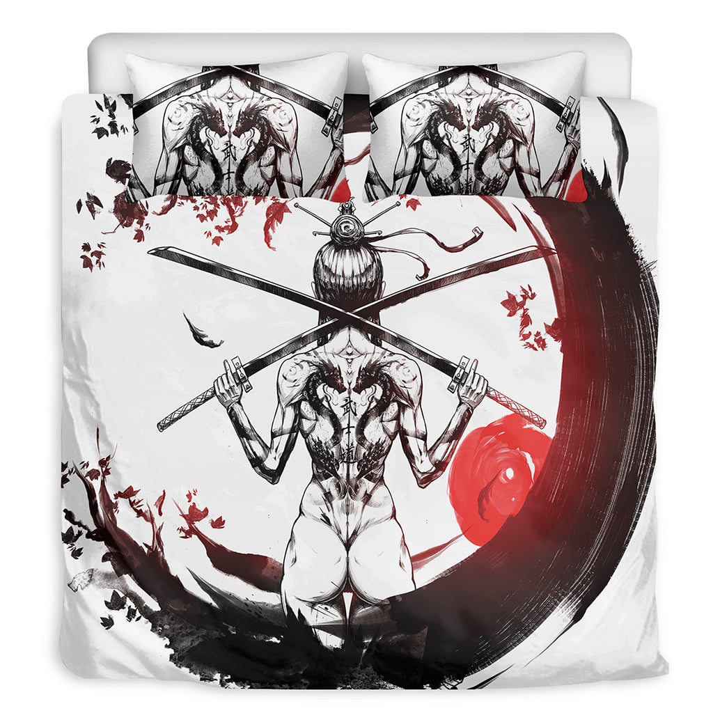 Japanese Samurai Woman Print Duvet Cover Bedding Set