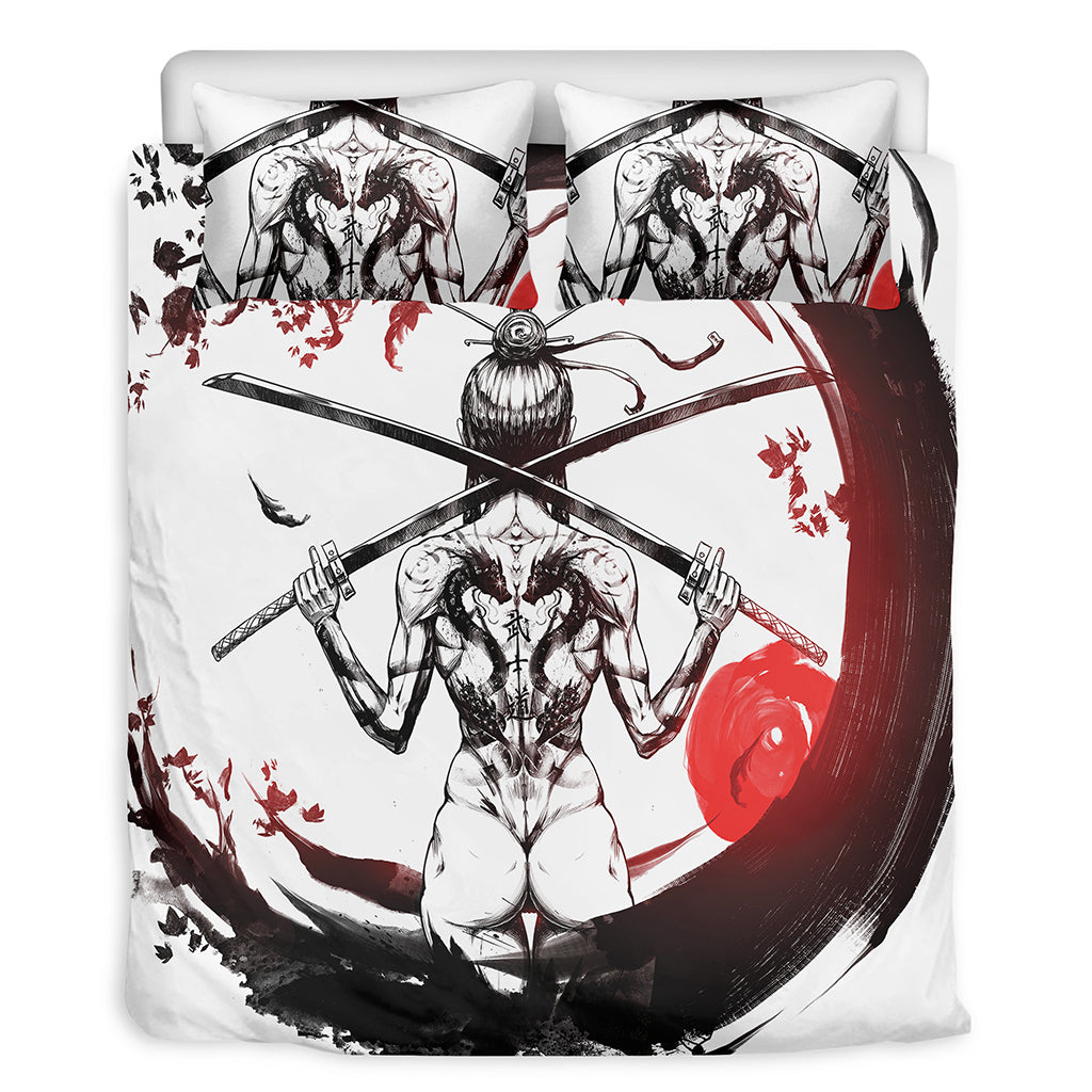 Japanese Samurai Woman Print Duvet Cover Bedding Set