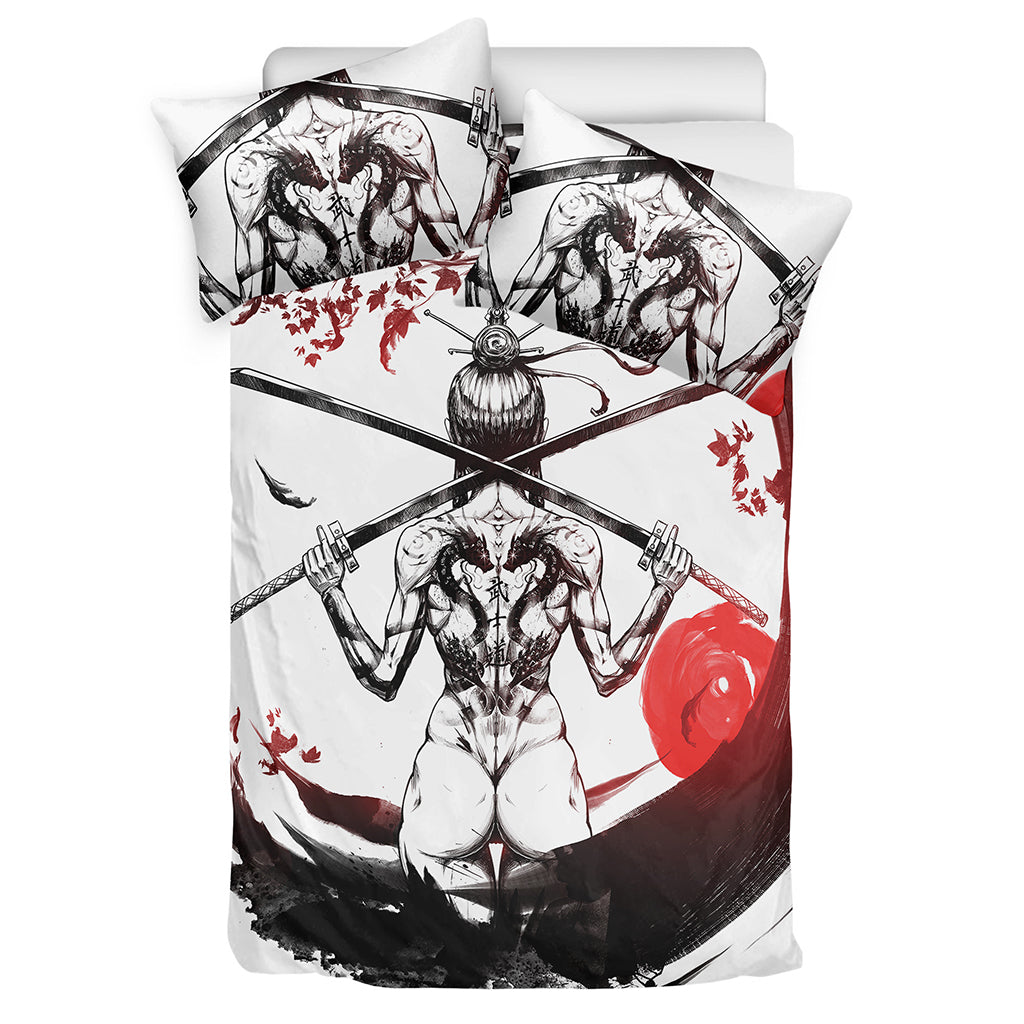 Japanese Samurai Woman Print Duvet Cover Bedding Set