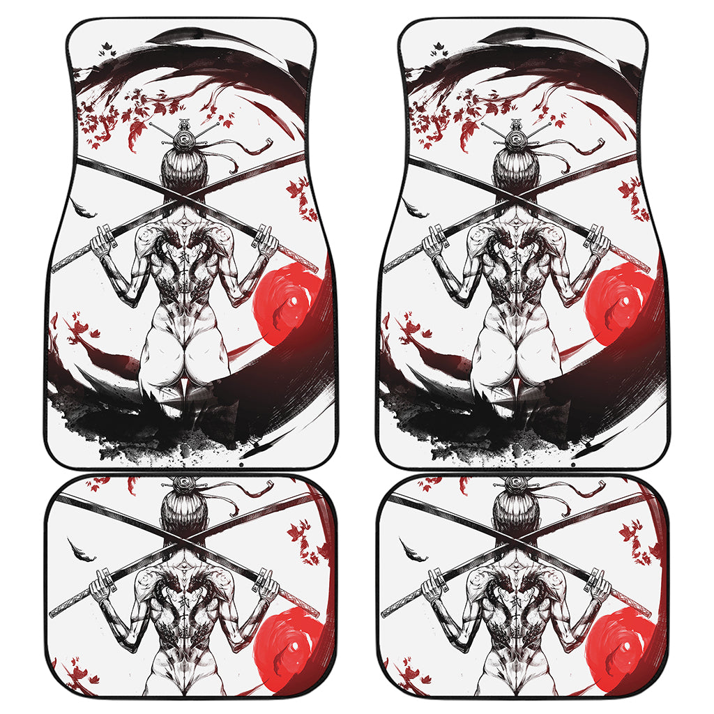 Japanese Samurai Woman Print Front and Back Car Floor Mats