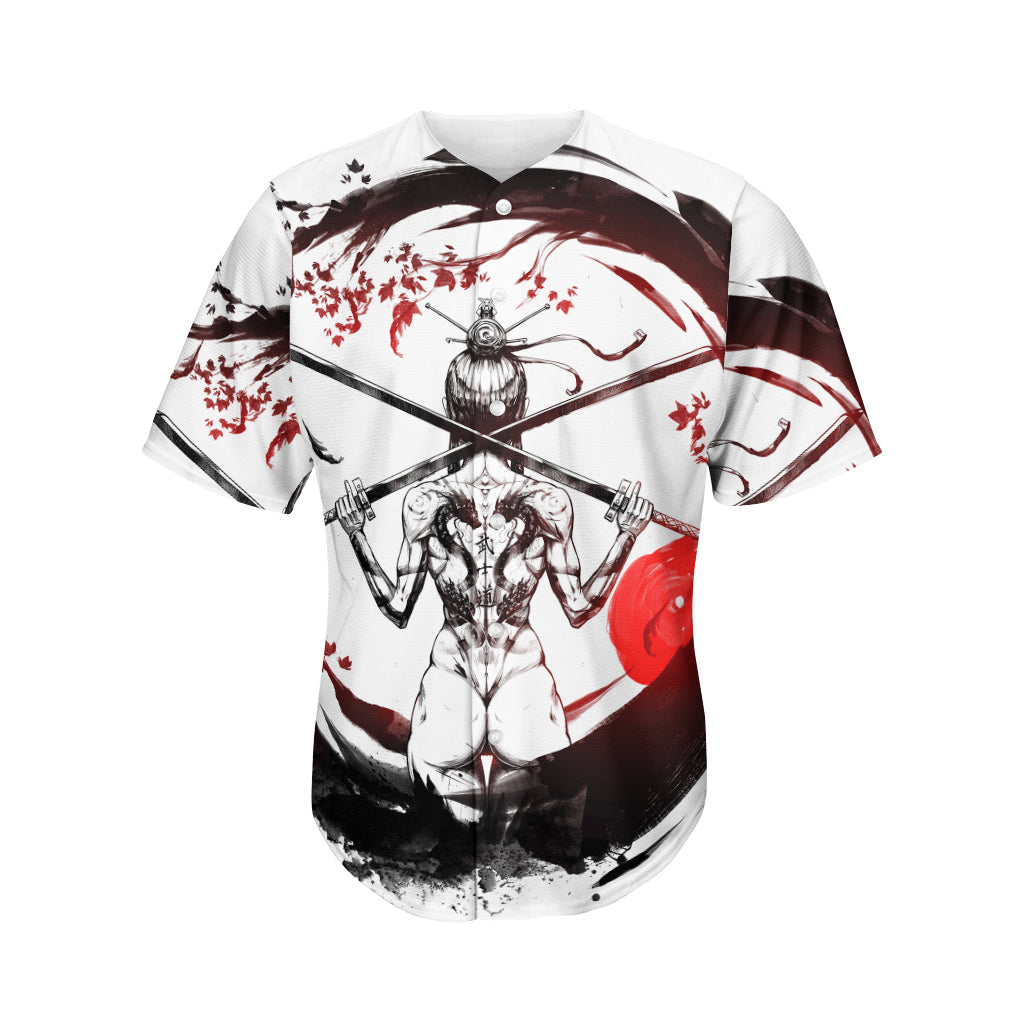 Japanese Samurai Woman Print Men's Baseball Jersey