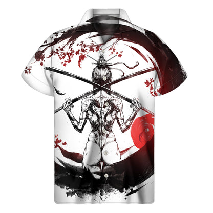 Japanese Samurai Woman Print Men's Short Sleeve Shirt