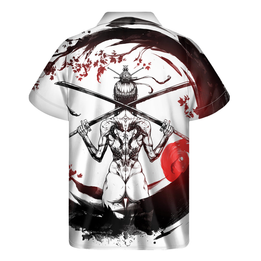 Japanese Samurai Woman Print Men's Short Sleeve Shirt