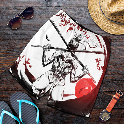 Japanese Samurai Woman Print Men's Shorts