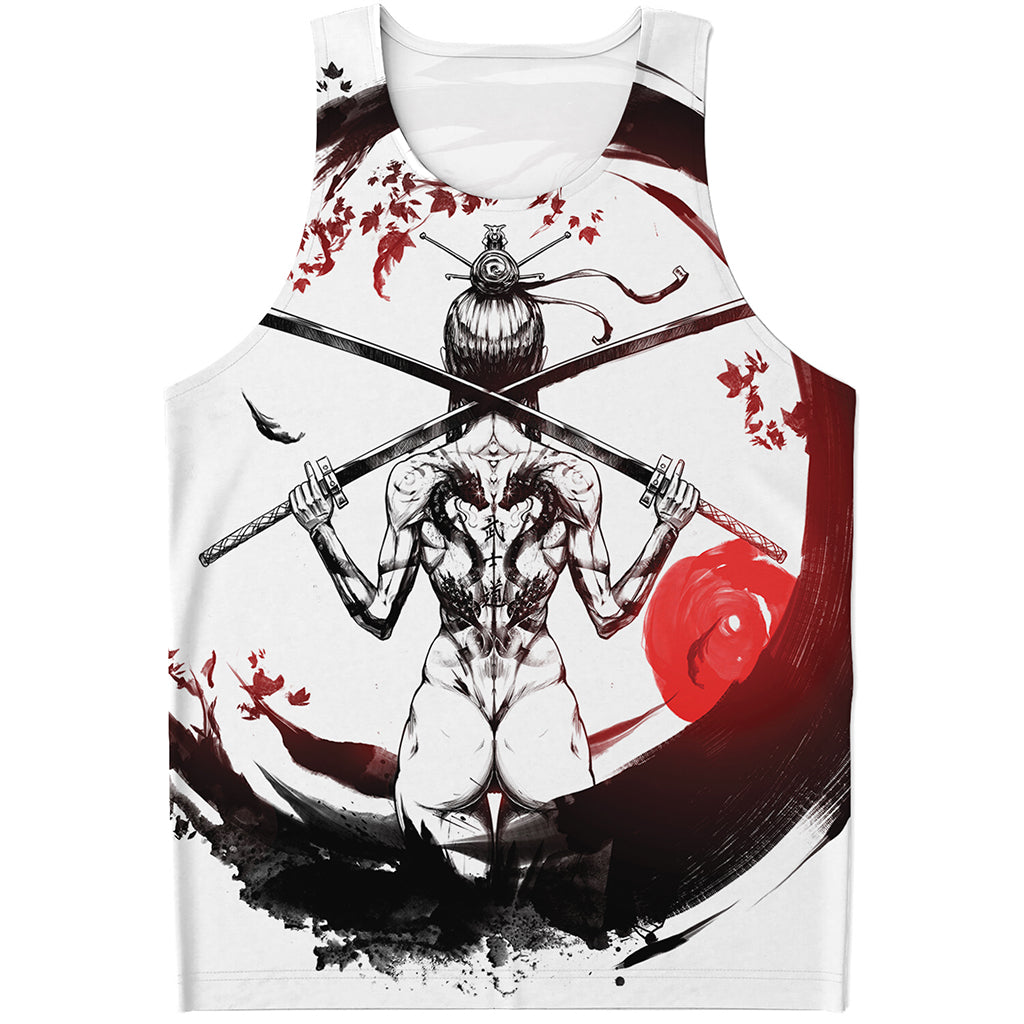 Japanese Samurai Woman Print Men's Tank Top