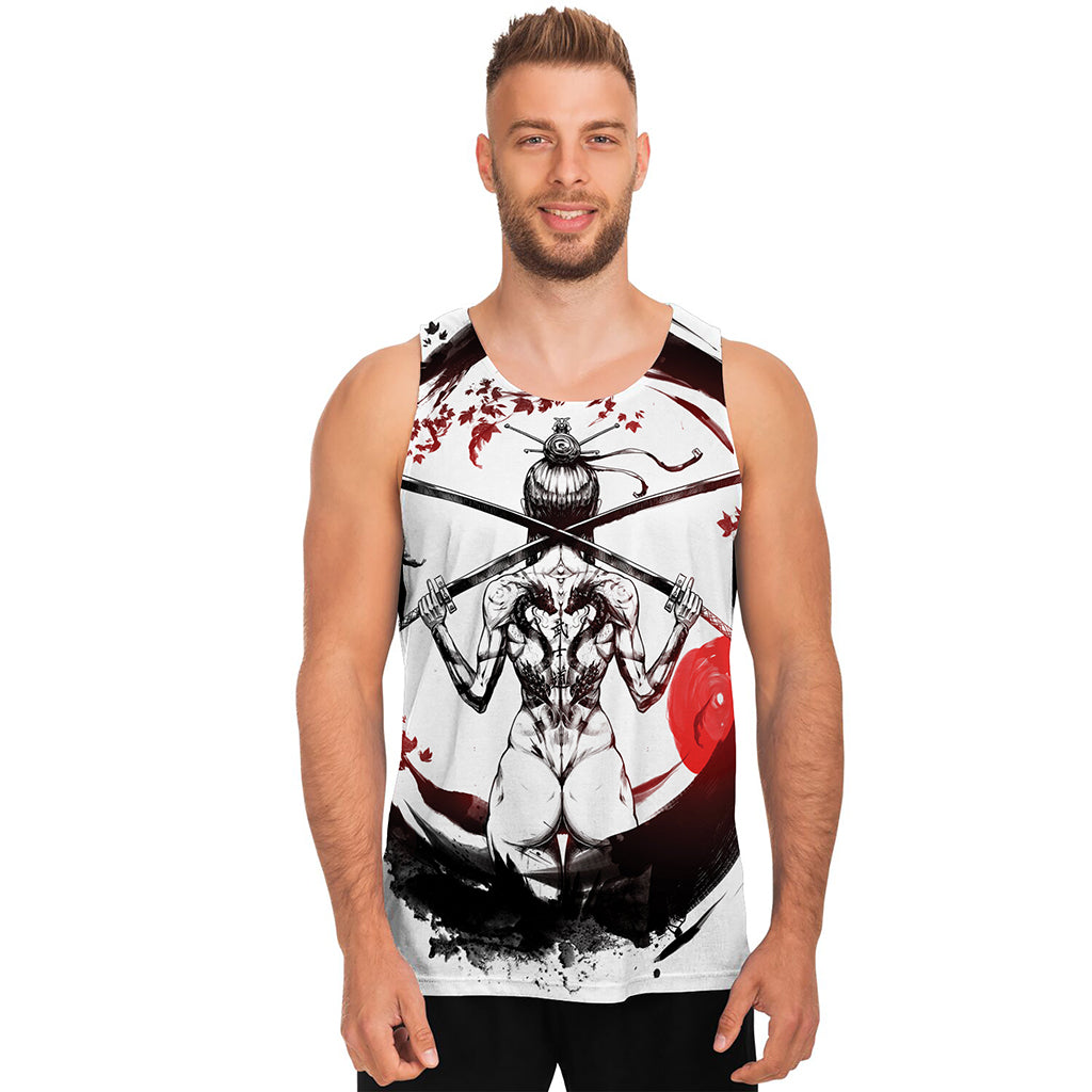 Japanese Samurai Woman Print Men's Tank Top
