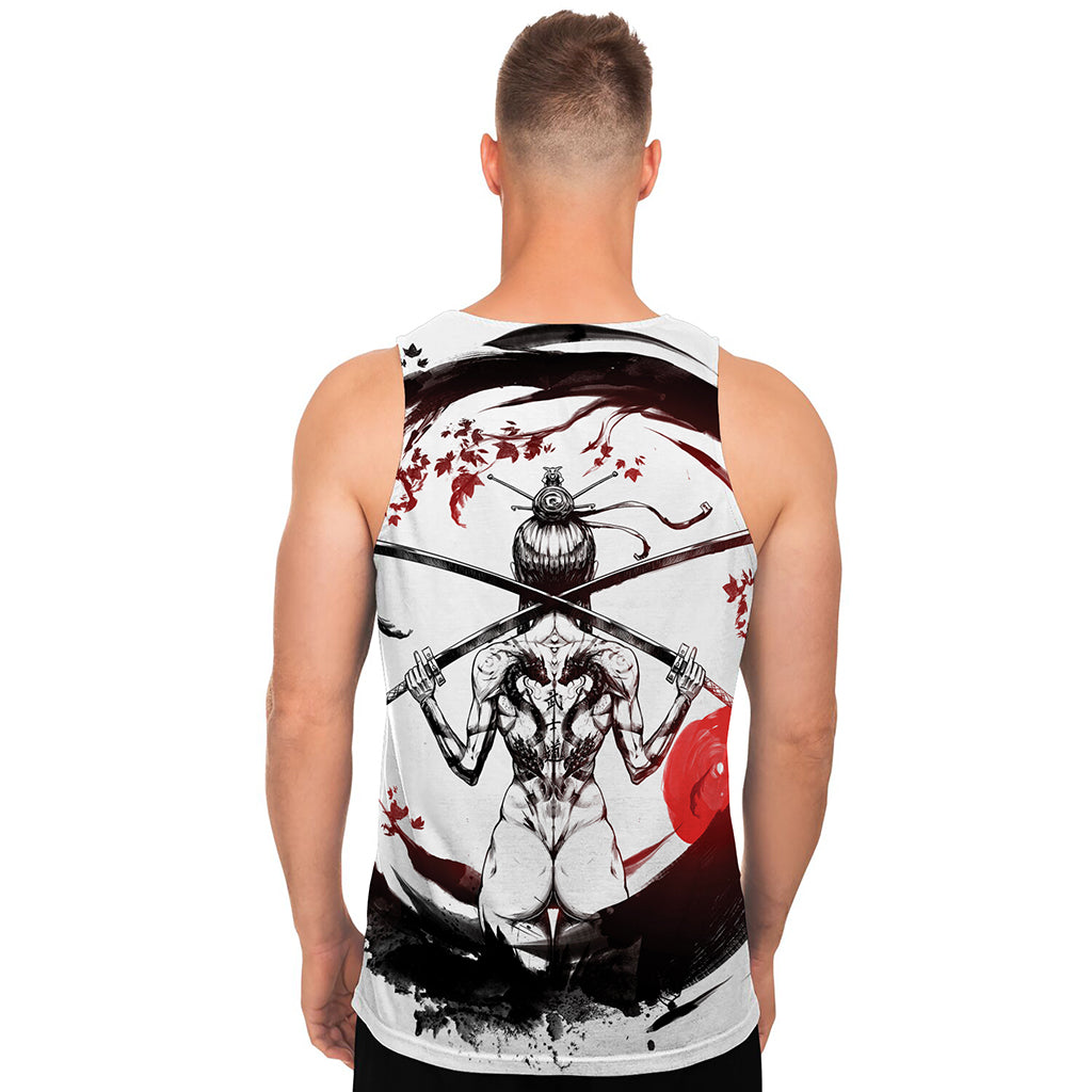 Japanese Samurai Woman Print Men's Tank Top