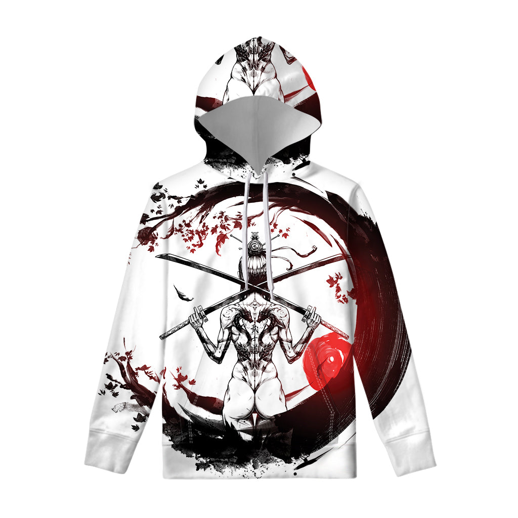 Japanese Samurai Woman Print Pullover Hoodie