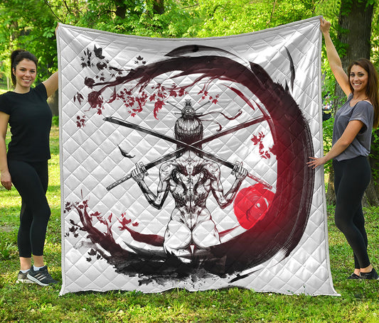 Japanese Samurai Woman Print Quilt