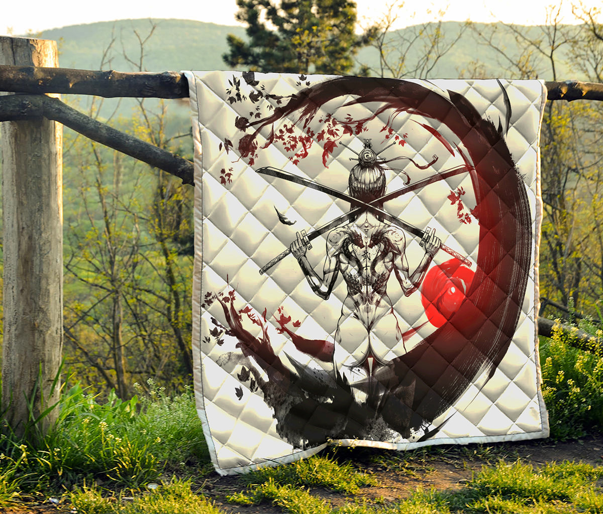 Japanese Samurai Woman Print Quilt