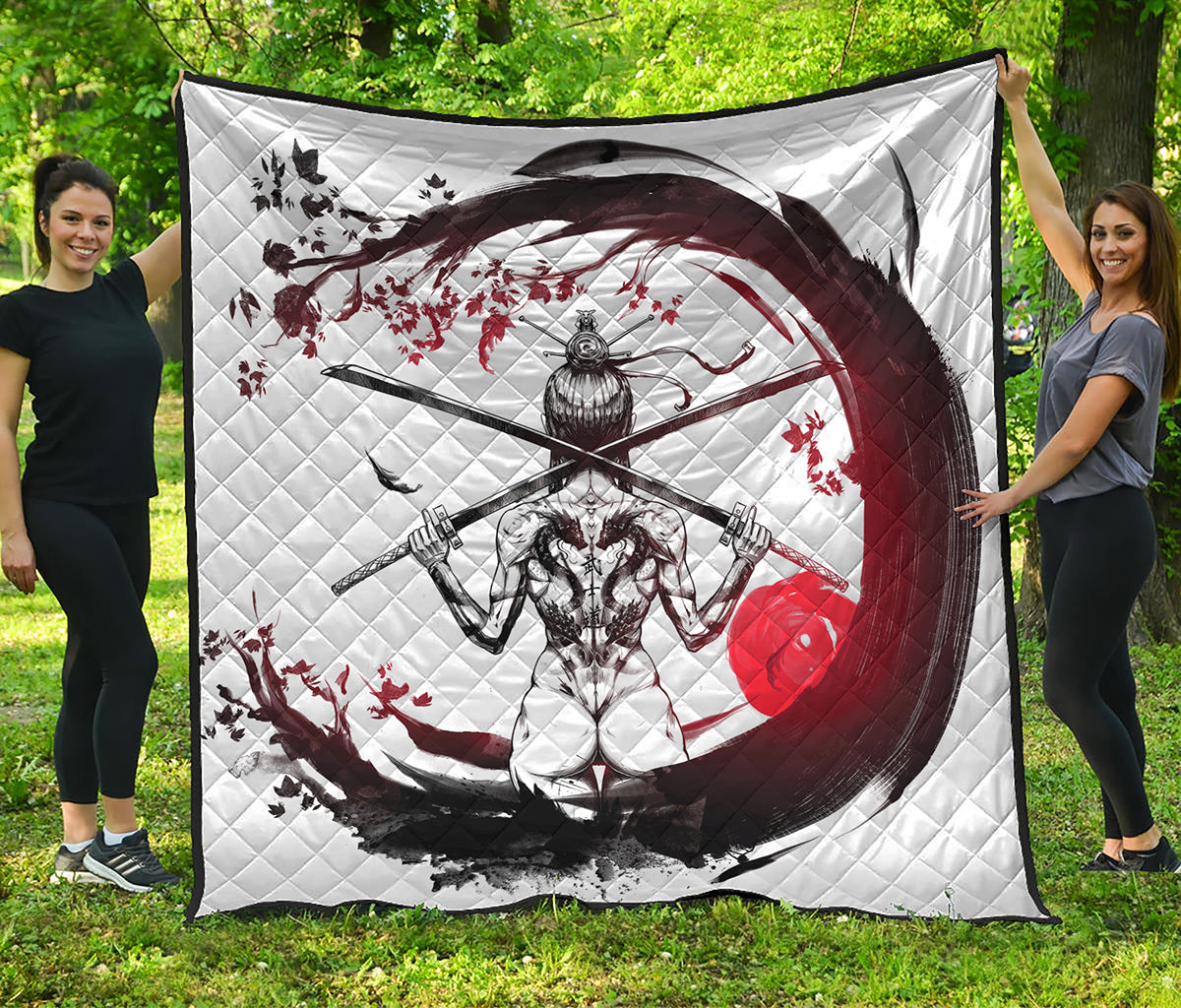 Japanese Samurai Woman Print Quilt