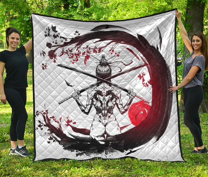 Japanese Samurai Woman Print Quilt