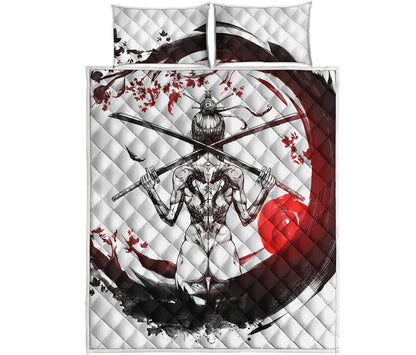 Japanese Samurai Woman Print Quilt Bed Set