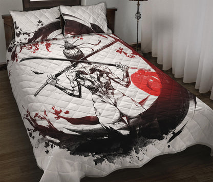 Japanese Samurai Woman Print Quilt Bed Set