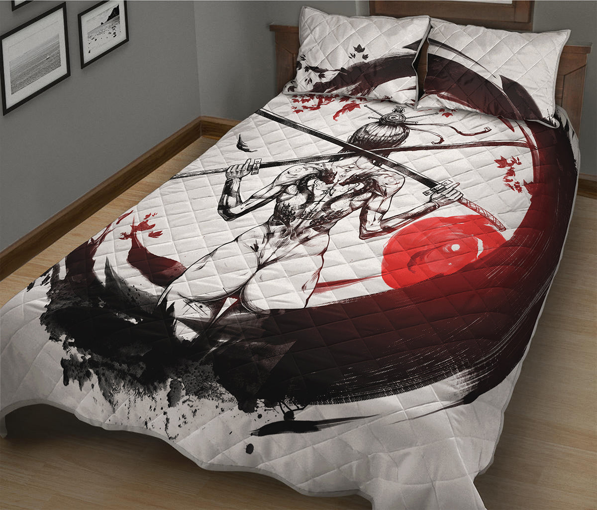 Japanese Samurai Woman Print Quilt Bed Set