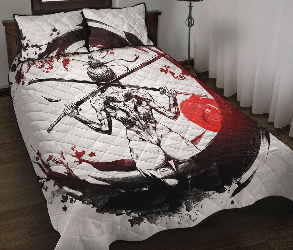Japanese Samurai Woman Print Quilt Bed Set