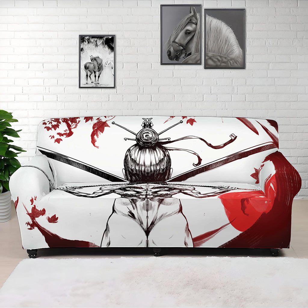 Japanese Samurai Woman Print Sofa Cover