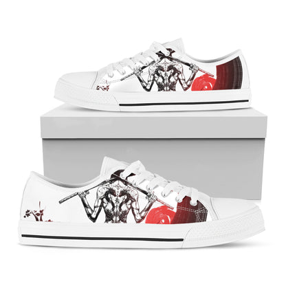 Japanese Samurai Woman Print White Low Top Shoes