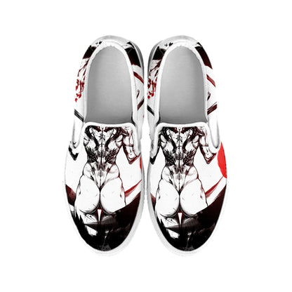 Japanese Samurai Woman Print White Slip On Shoes