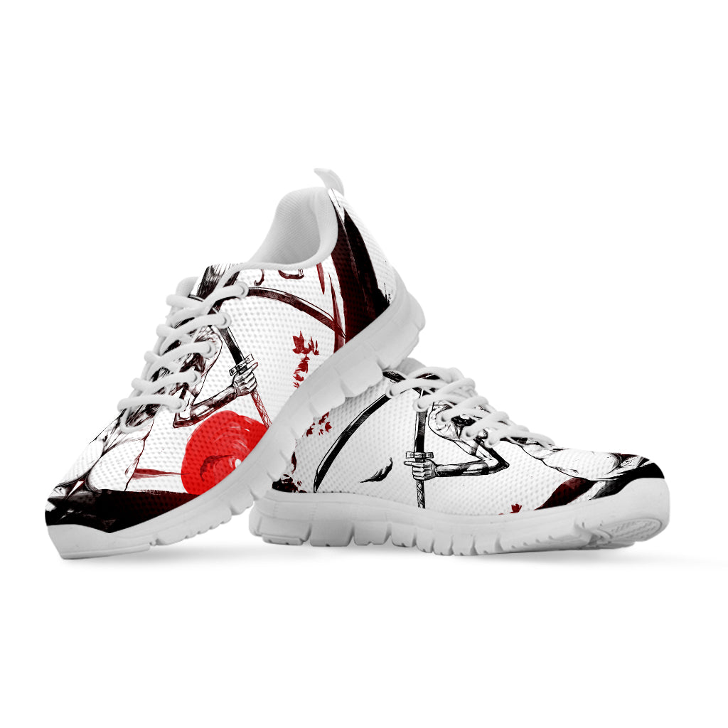 Japanese Samurai Woman Print White Sneakers