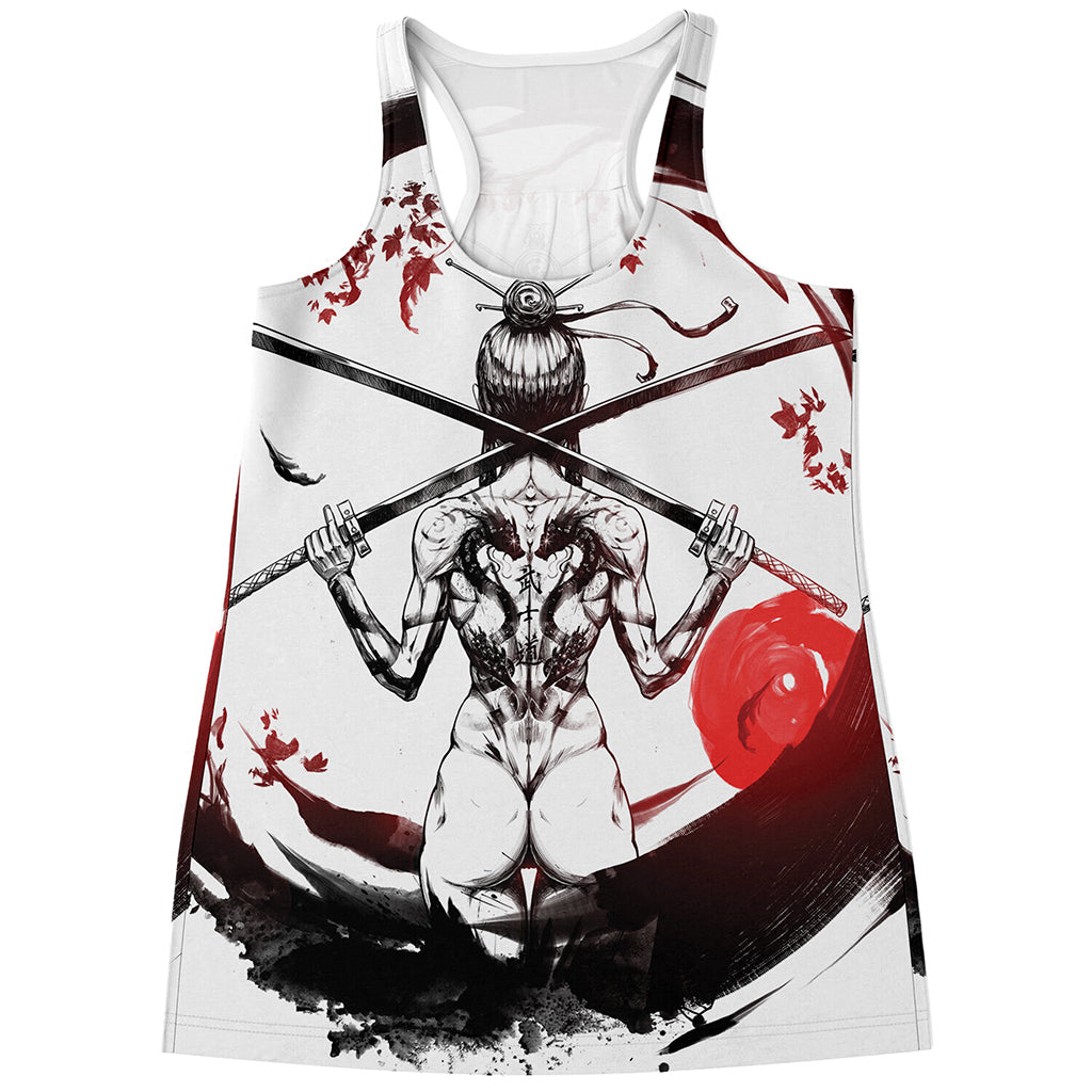 Japanese Samurai Woman Print Women's Racerback Tank Top