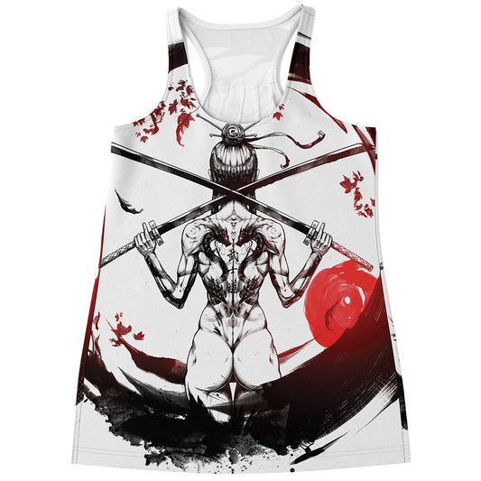 Japanese Samurai Woman Print Women's Racerback Tank Top