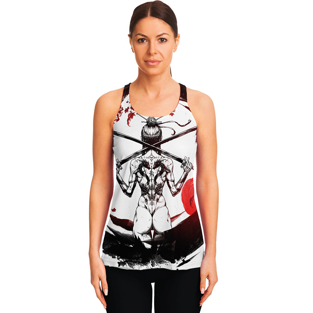 Japanese Samurai Woman Print Women's Racerback Tank Top