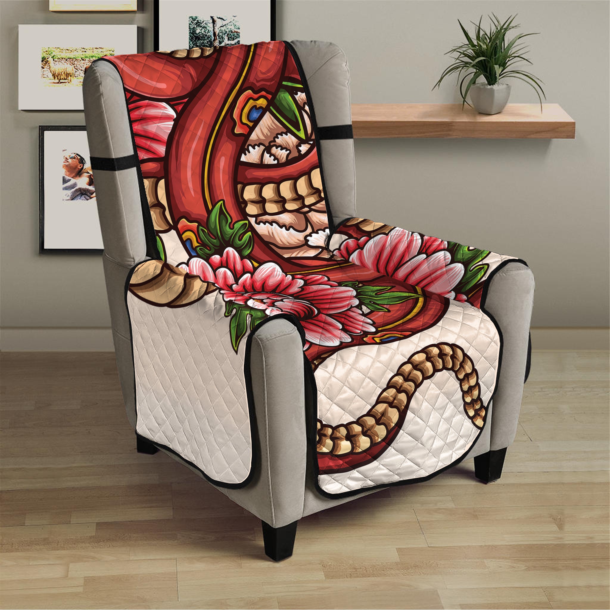 Japanese Snake Tattoo Print Armchair Protector