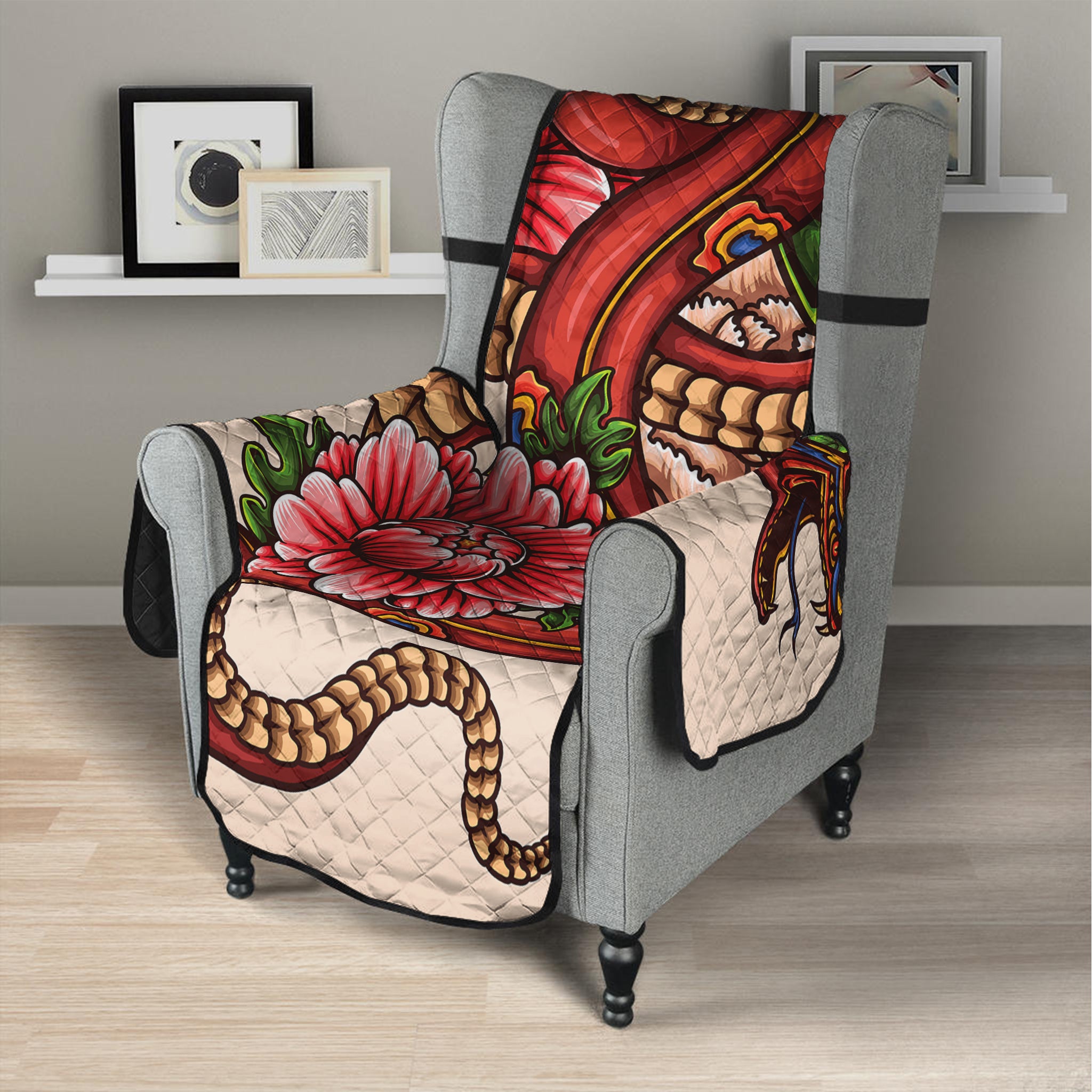 Japanese Snake Tattoo Print Armchair Protector