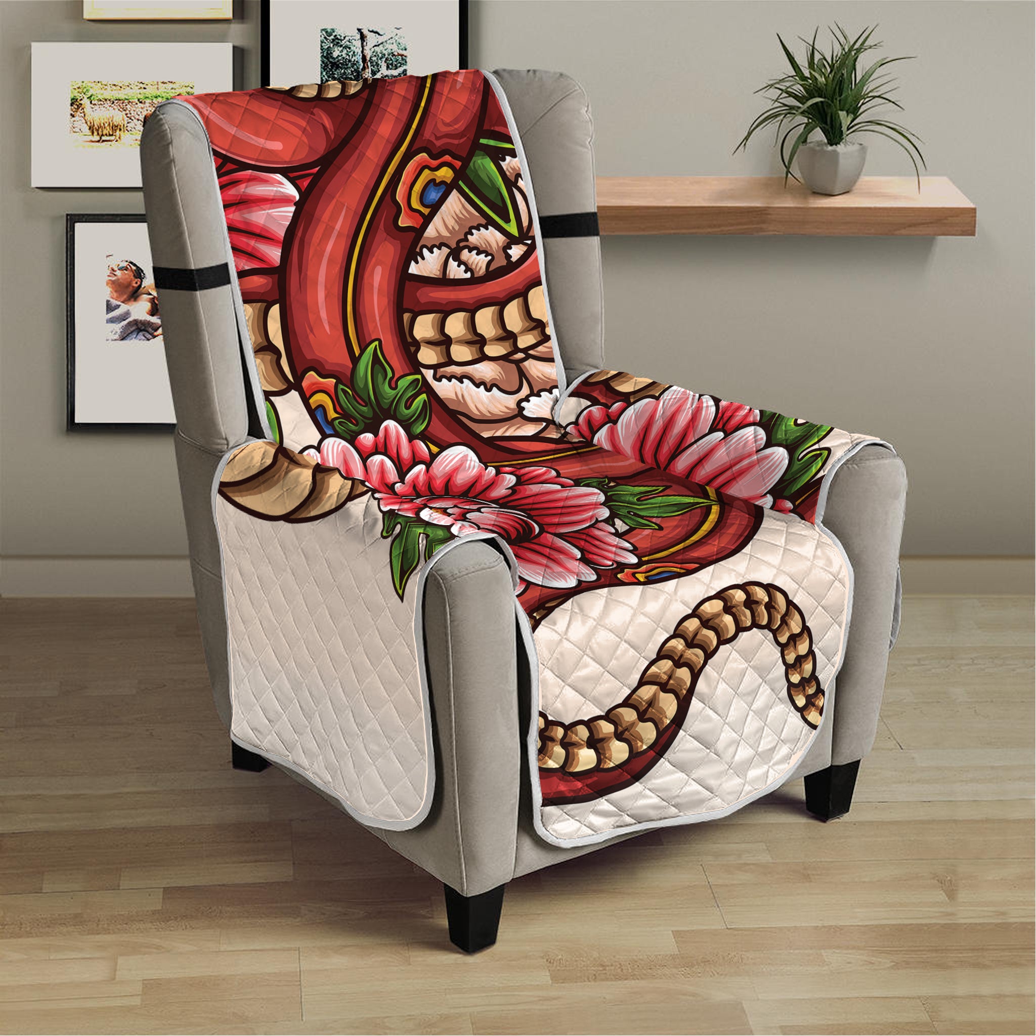 Japanese Snake Tattoo Print Armchair Protector