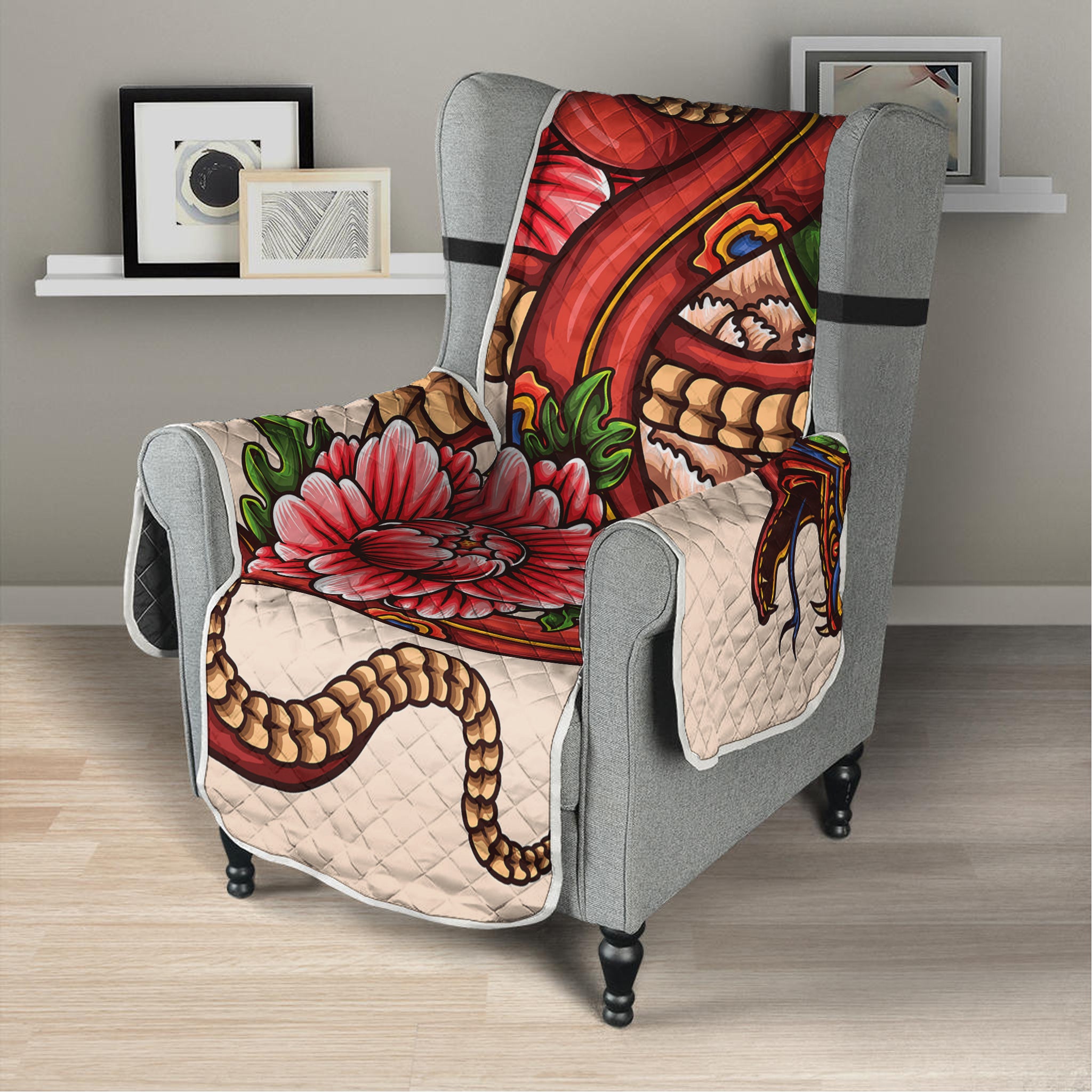 Japanese Snake Tattoo Print Armchair Protector